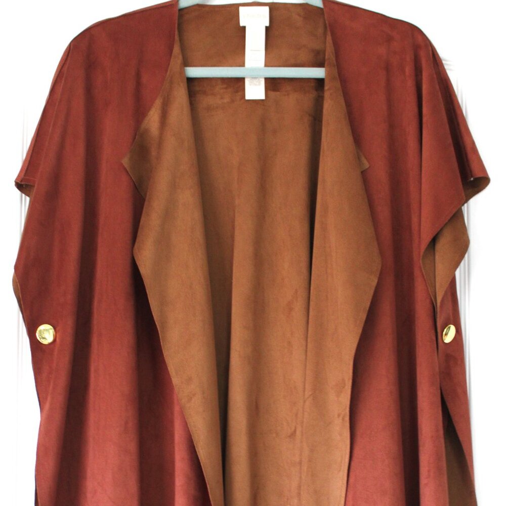 Chico's Reversible Faux Suede Ruana Wrap - Rust & Camel Boho Layer - OS